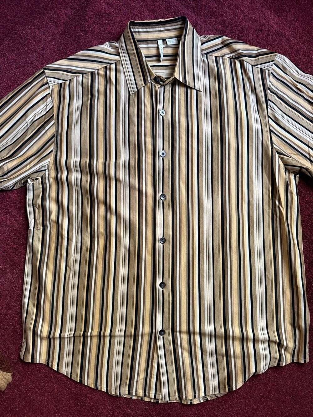 Axis 100% Cotton Brown Tan Black Striped Short Sleeve Button-Up Shirt Medium